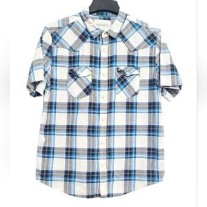 Aeropostale Mens Plaid Button Up Shirt Size Medium Short Sleeve 100% Cotton